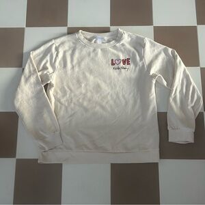 Keith Haring 'LOVE' Cream Graphic Crewneck Sweater Size Medium